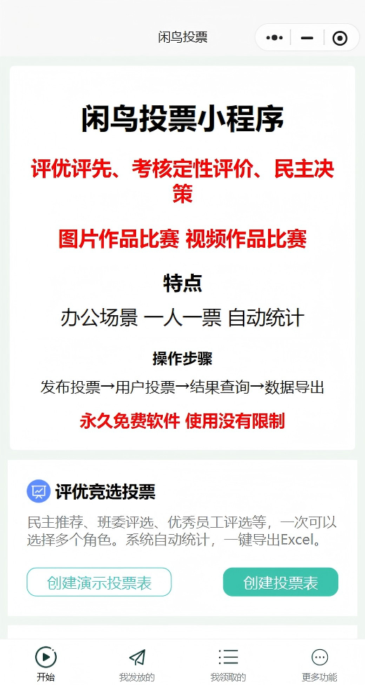 闲鸟投票小程序